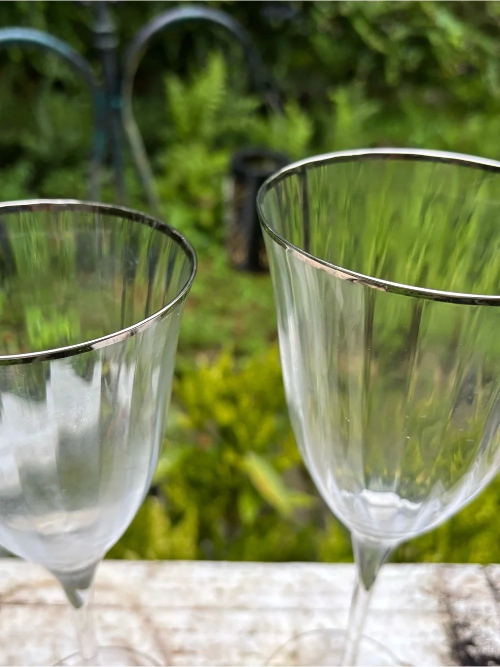 Gorham Laurin Platinum Crystal 1 Red and 1 White Wine Glass with Silver Trim